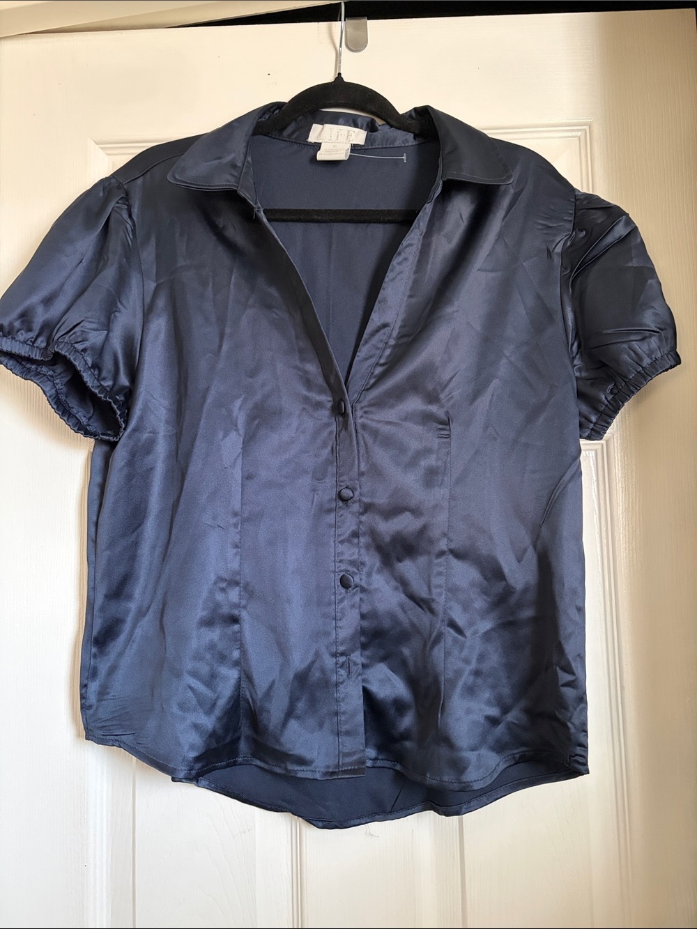 Short Sleeve Button-Up Blouse in Deep Navy